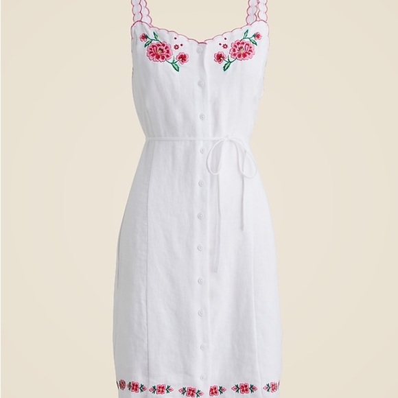 J. Crew Floral Embroidered Linen Mini Dress EUC Size 10 - Picture 4 of 9